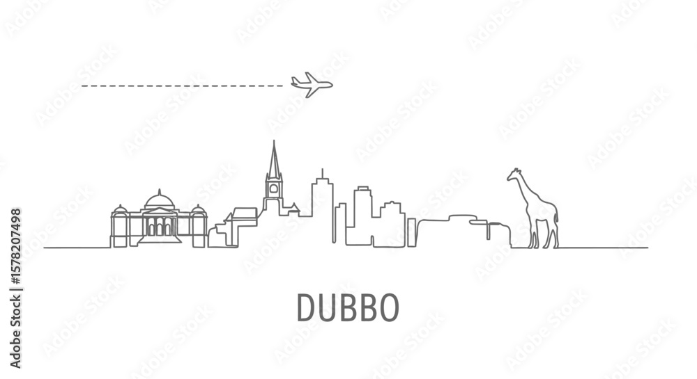 Obraz premium Dubbo Australia Line Art Skyline Silhouette.