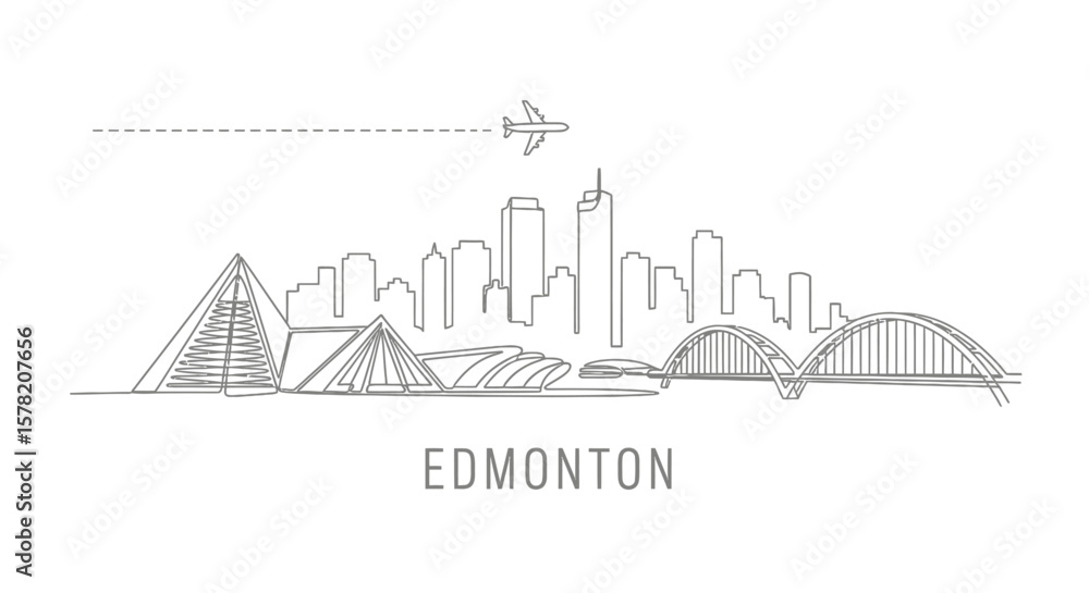Obraz premium Edmonton Skyline Line Art with Minimalist, and Airplane.