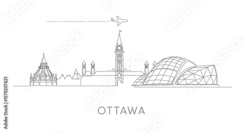 Ottawa Skyline with Canada Airplane minimal design.