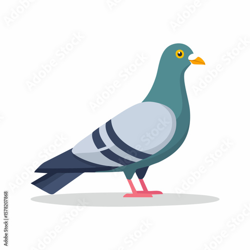 Side View of a Stylized Pigeon with Teal Head and Striped Wings