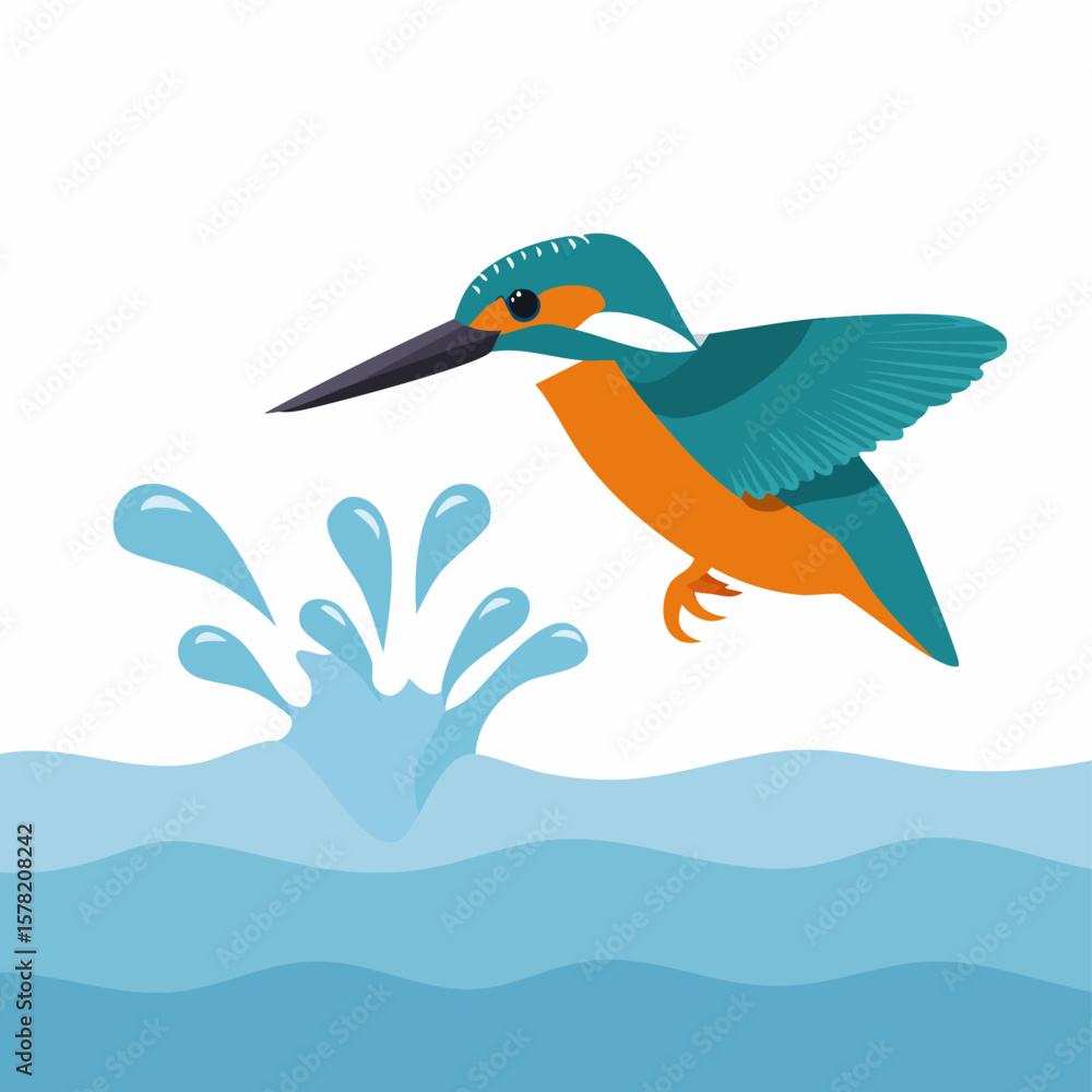 Fototapeta premium Kingfisher in Flight Diving for Fish, Water Splash