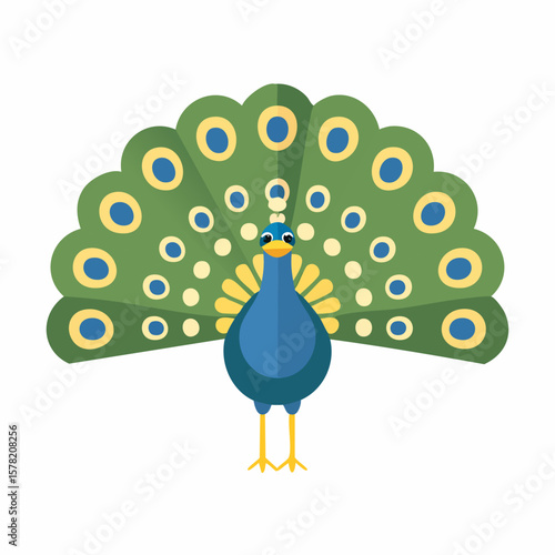Colorful Flat Design Peacock with Majestic Tail Display