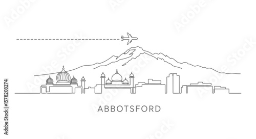 Abbotsford BC Skyline with Airplane, Mountains, and Minimal.