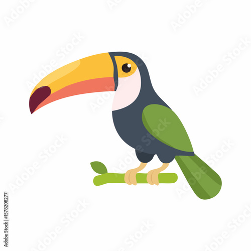 Colorful Toucan Perched on a Branch, Detailed Illustration