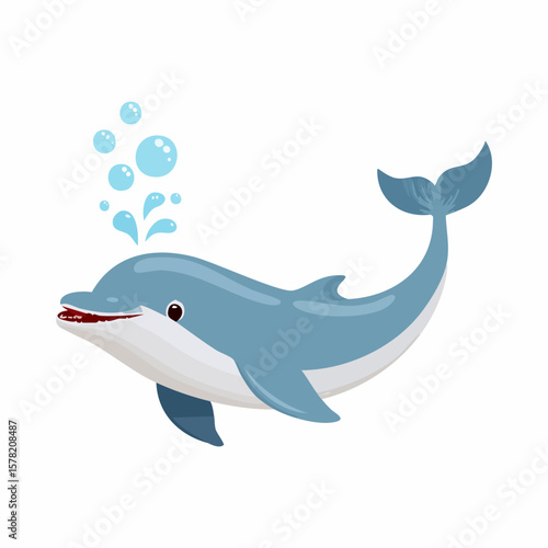 Playful Cartoon Dolphin Spouting Water with a Happy Smile
