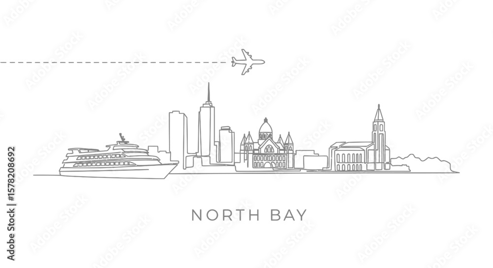 Obraz premium North Bay Ontario with Canada Skyline Line Art.