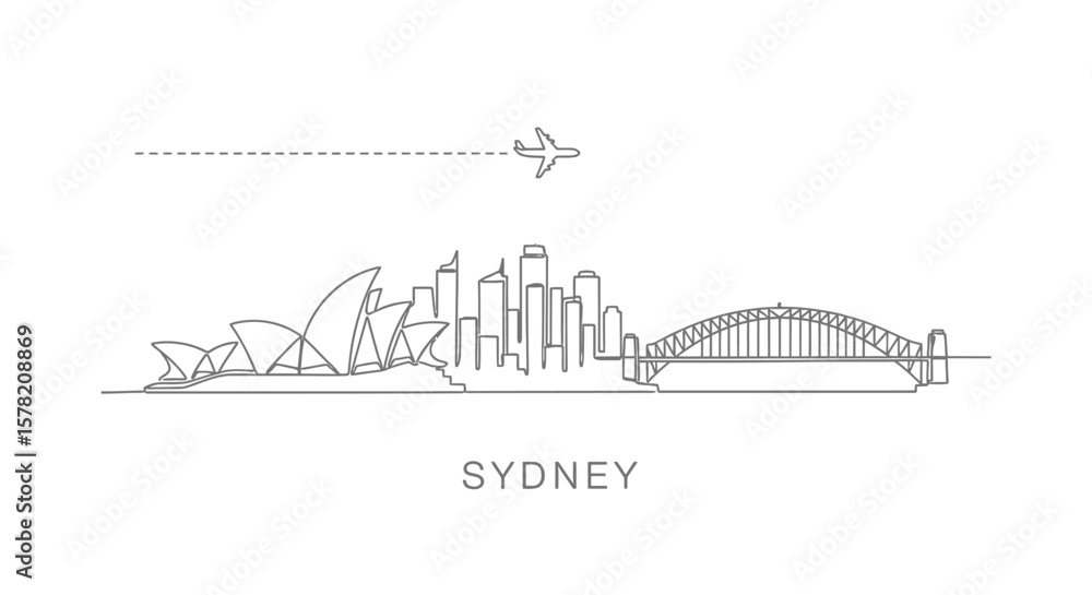 Naklejka premium Sydney skyline vector with plane travel icon.