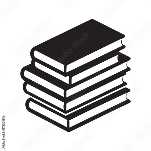 Books icon, stack of black books silhouette vector
