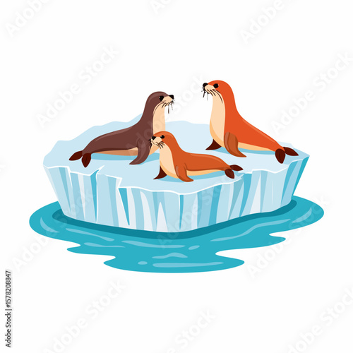 Three Seals Resting on a Melting Ice Floe