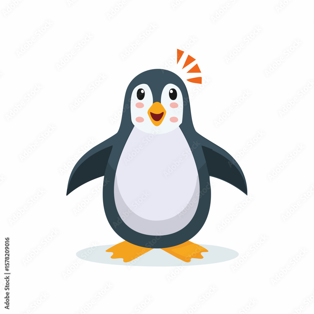 Obraz premium Cheerful Cartoon Penguin with Orange Exclamation Marks Above Its Head