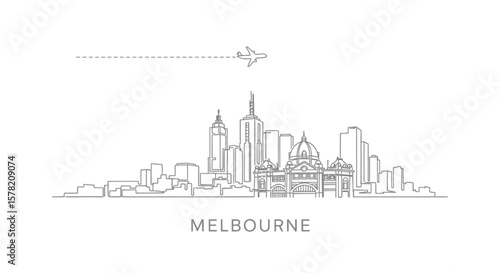 Melbourne skyline vector outline with Australia.