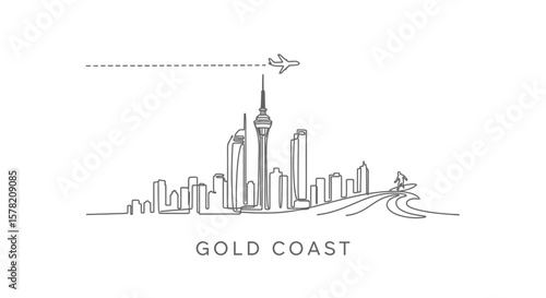 Gold Coast Skyline Line Art with Minimalist Travel.