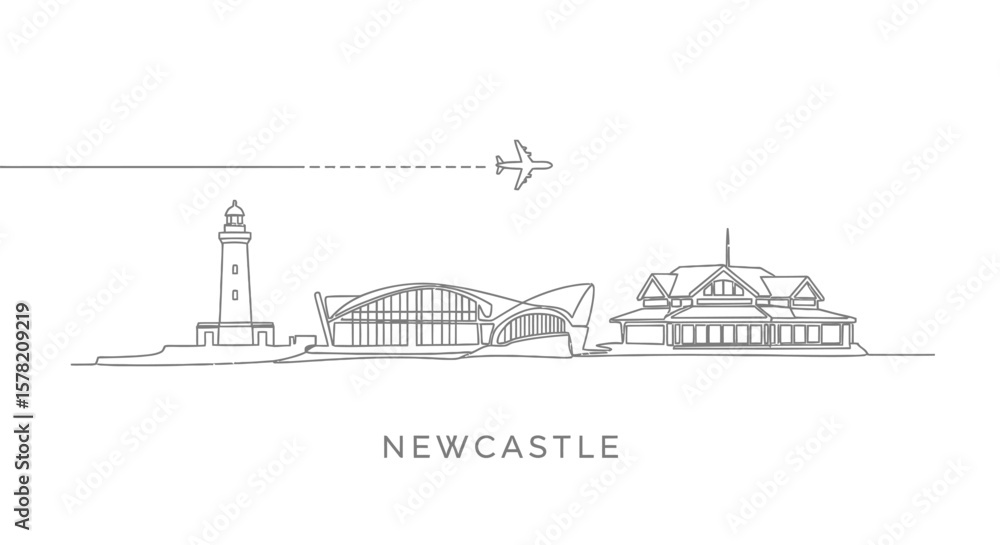 Fototapeta premium Newcastle Skyline Vector Outline Travel.
