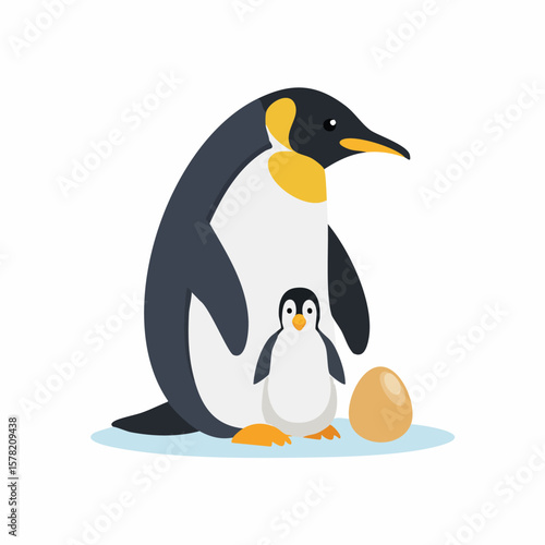 Adorable Penguin Family with Egg, Representing Love and Protection.