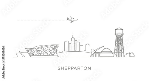 Shepparton Skyline Minimal Vector Outline.