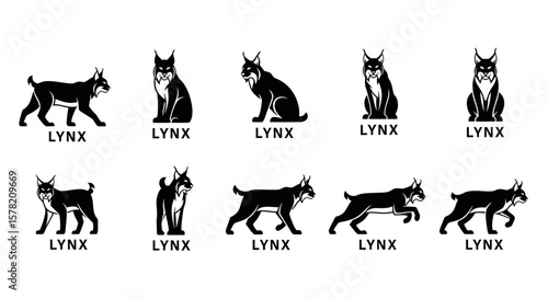 Black Lynx Silhouettes in Various Poses with "LYNX" Text