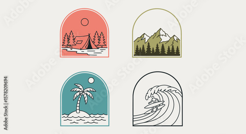 Minimalist Surfer Riding a Wave in Black and White Illustration