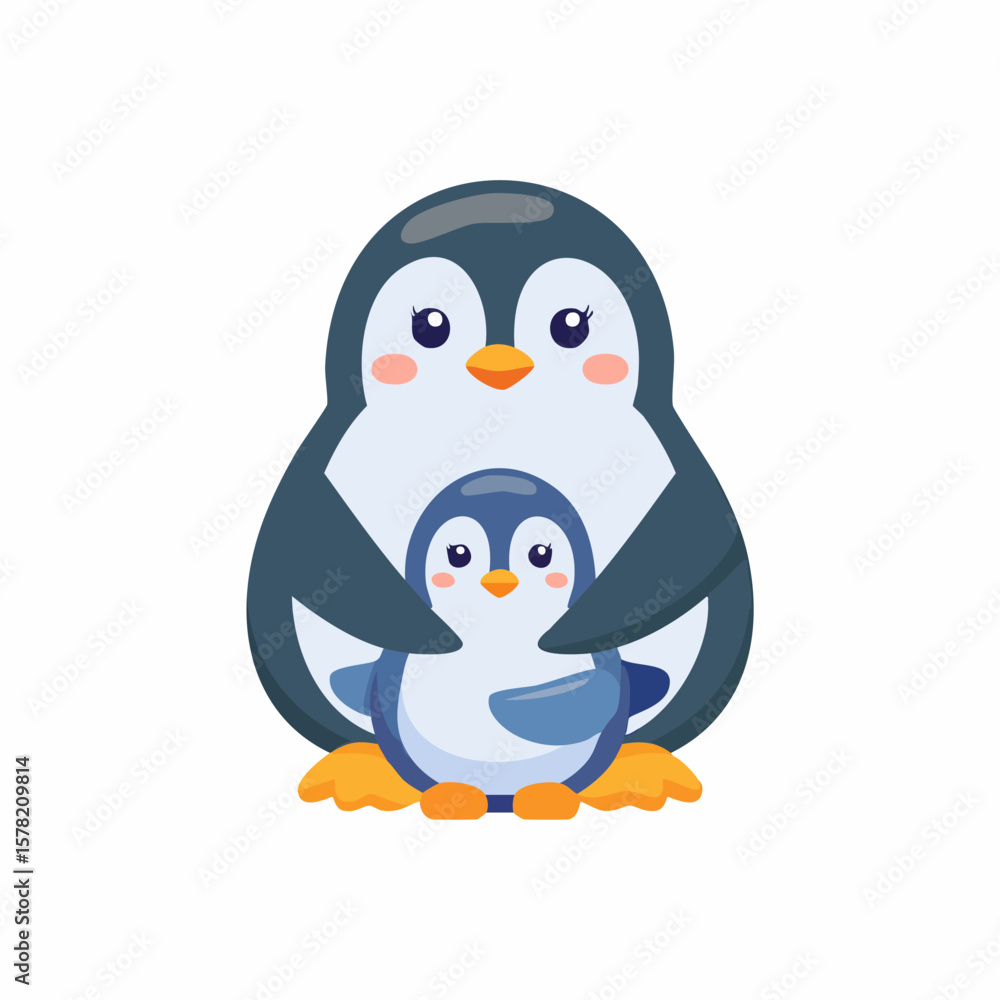 Obraz premium Adorable Penguin Parent and Child Embracing with Loving Affection.