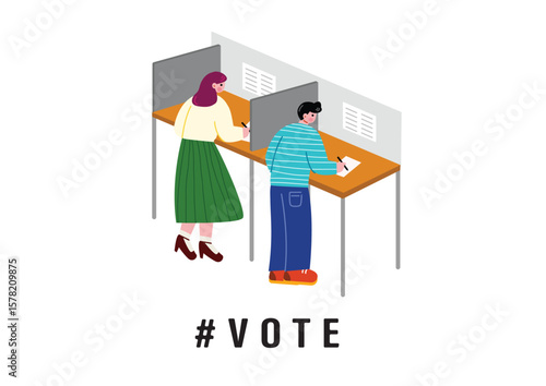 選挙の投票に行く男女