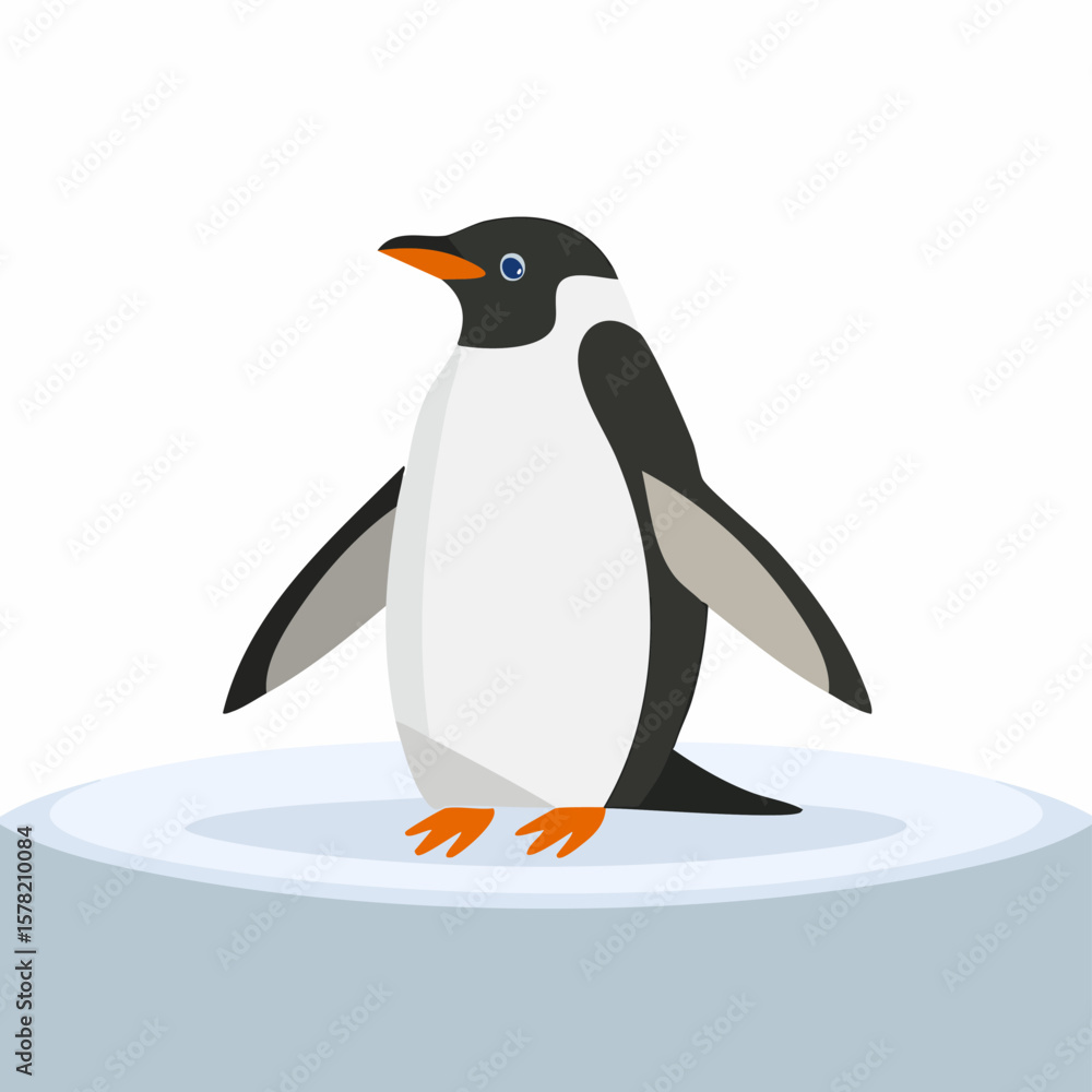 Obraz premium A solitary, illustrated penguin standing on a small ice floe.