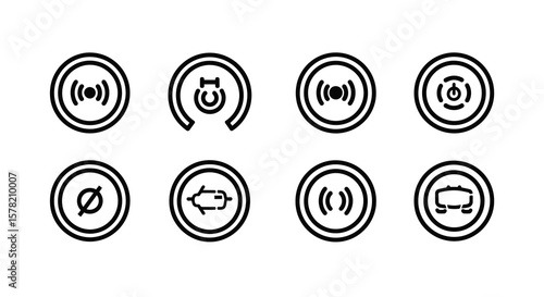 Set of Nine Black Line Art Car Control Icons