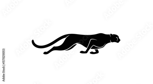 Sleek Black Panther Silhouette in Stalking Pose on White Background