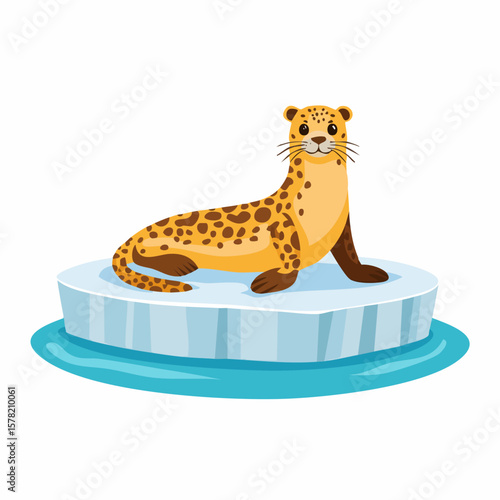 Playful Cartoon Seal with Leopard-like Markings on Ice Floe
