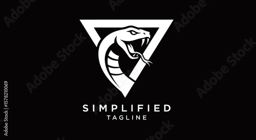 Striking White Cobra Head Logo Design within a Geometric Triangle
