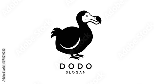Stylized Black Dodo Bird Illustration with White Accents on White Background