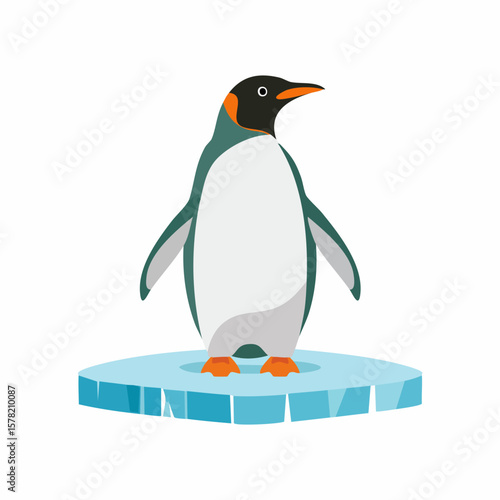 Cartoon Penguin Standing Proudly on a Small, Blue Ice Floe