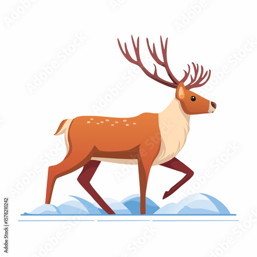 Animated Reindeer Walking Through Snow, Depicting Winter Season and Wildlife