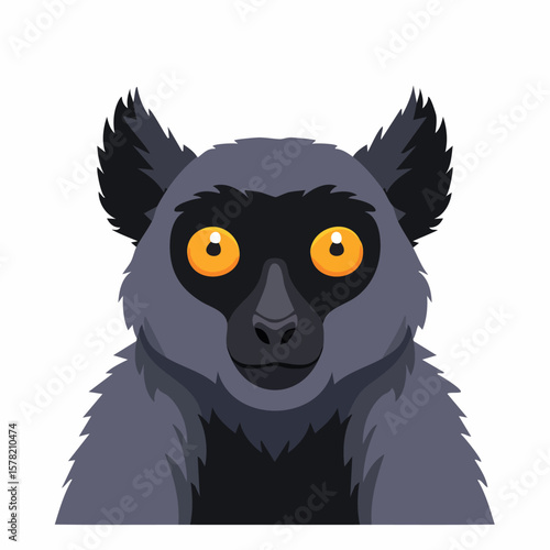 Cartoon Portrait of a Ring-tailed Lemur with Bright Orange Eyes