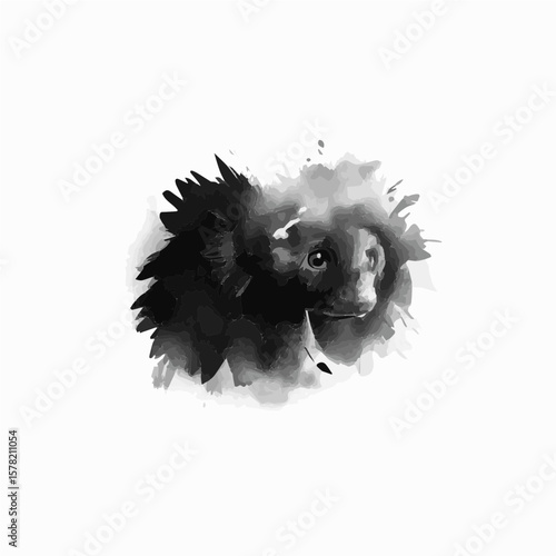 Adorable Bush Baby / Marmoset - Expressive Ink Wash Animal Portrait. Capture hearts with this charming black and white ink wash illustration of a small, wide-eyed primate