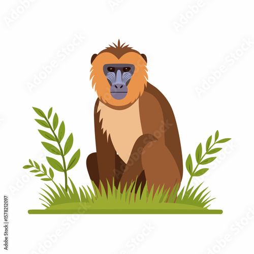 Stylized Illustration of a Golden Snub-nosed Monkey in its Habitat