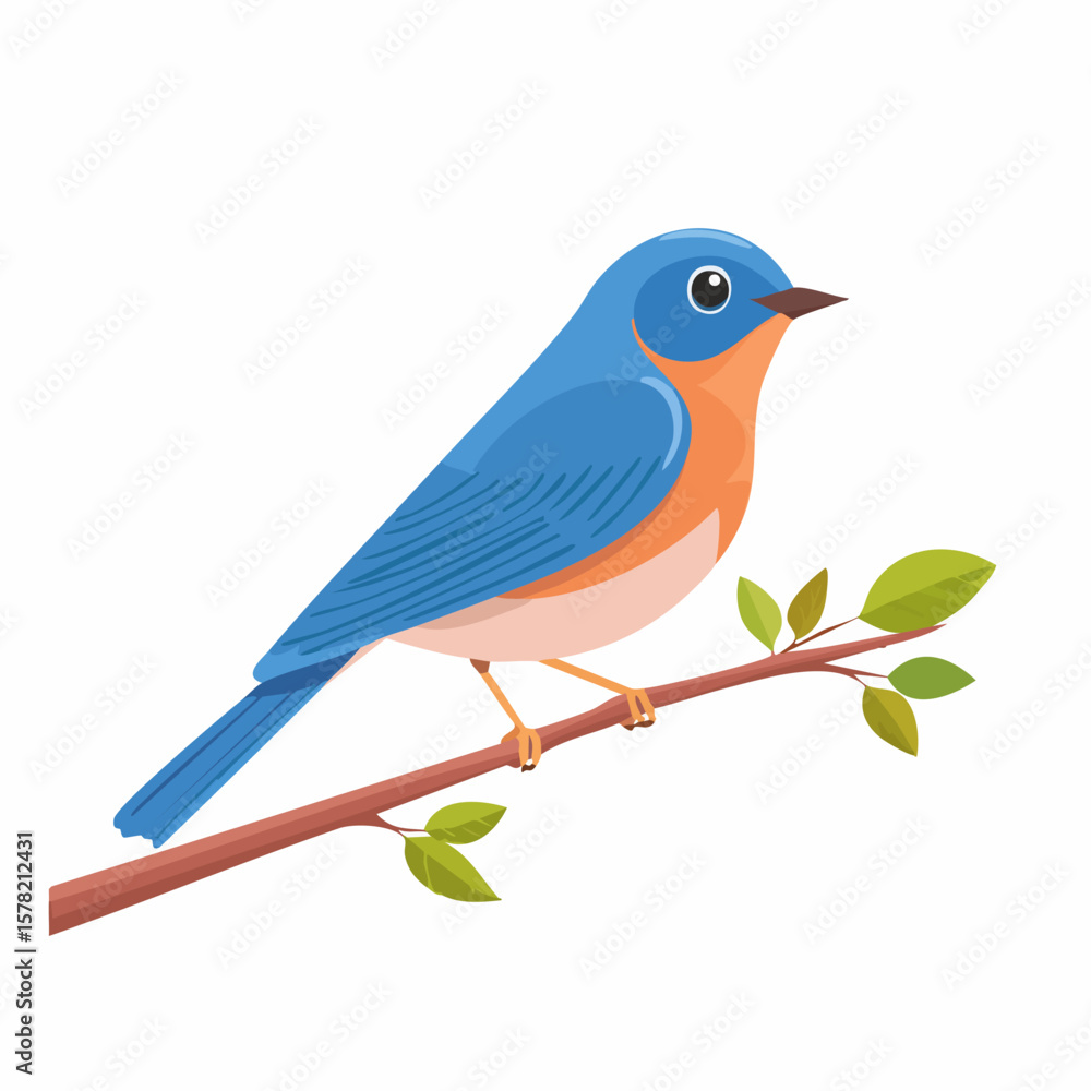 Obraz premium Vibrant Bluebird Perched on a Leafy Branch