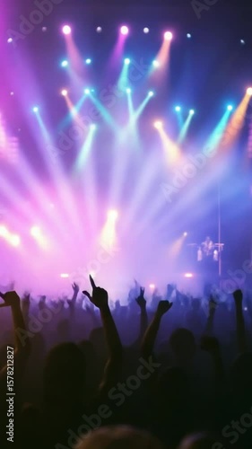 Wallpaper Mural Silhouetted Concertgoer with Raised Arms at a Rock Concert, Vibrant concert scene with a crowd raising hands, Energetic crowd with raised hands enjoying a colorful live music concert, footage, 4k  Torontodigital.ca