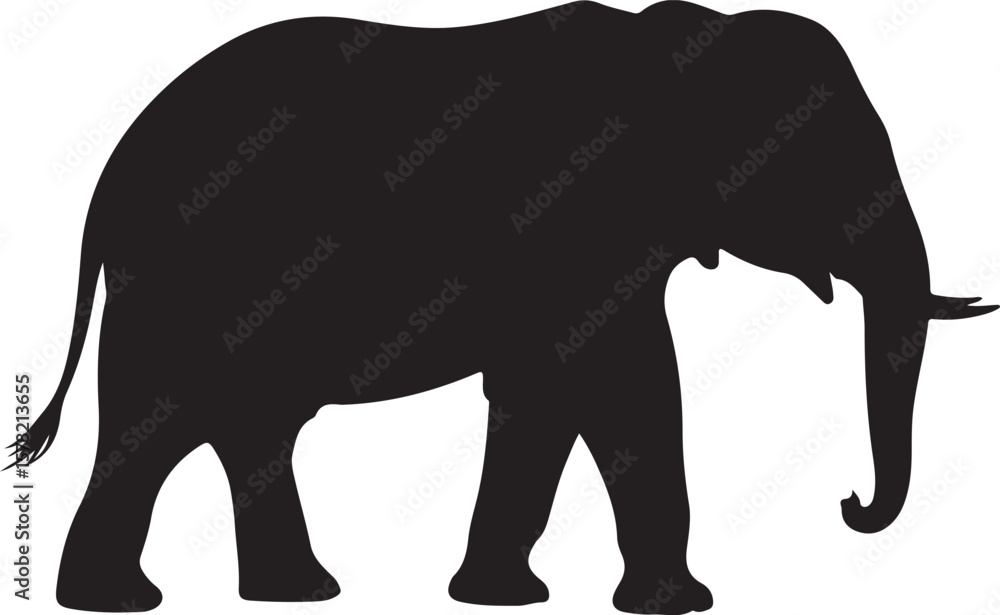 Obraz premium Walking Elephant Silhouette Vector IllustrationAfrican Elephant with Trunk Up Silhouette DesignCartoon Baby Elephant Outline VectorWild Elephant Silhouette for Safari or Jungle ThemeElegant El