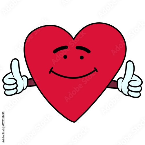 Cartoon Character of heart shape with thumbs up pose vector illustration