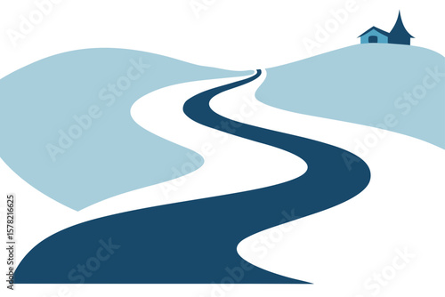 Snowy Path Winding Through Hills With Distant View