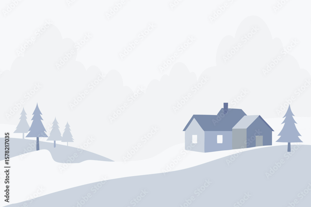Fototapeta premium Winter Morning Fog In Rural Village On White Background