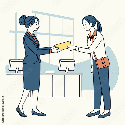 Businesswomen exchanging document in office a professional handoff of important papers and files today