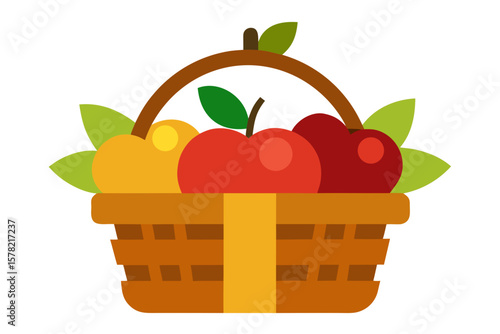 Rustic Basket With Orchard Picked Apples And Grapes