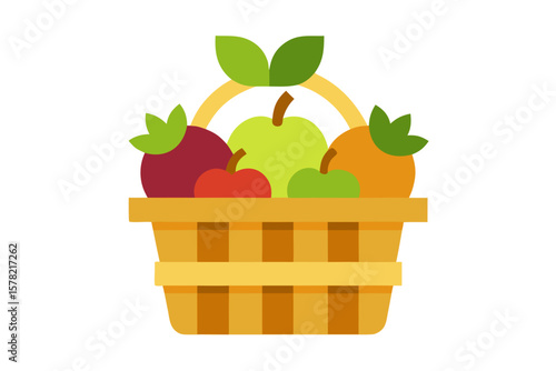 Rustic Basket With Orchard Picked Apples And Grapes