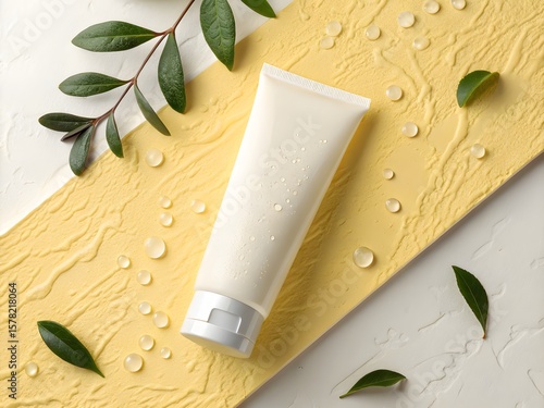 White Facewash Tube on Yellow Background for Mockups 