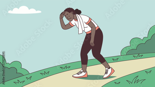 Woman feeling exhausted after running workout outdoors on a sunny day fitness exercise and health concept