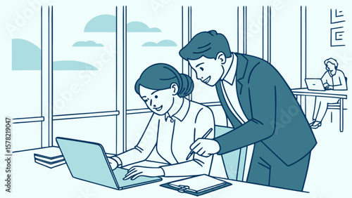 Business team collaboration office work training mentorship guidance and teamwork for success at work place