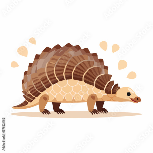 Cartoon Pangolin with Detailed Scales and Spikes, Smiling Happily.