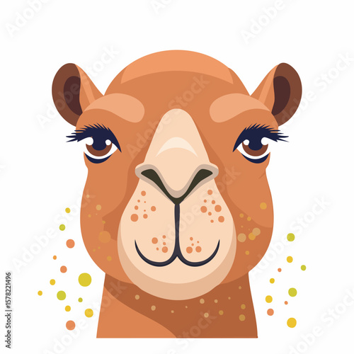 Charming Camel Portrait with Detailed Eyes and Playful, Decorative Accents