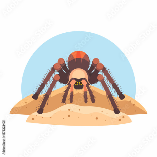 Detailed Illustration of a Tarantula Spider on Sandy Terrain.