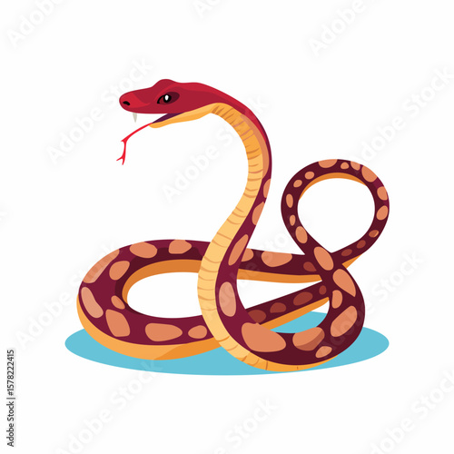 Stylized Snake with Red Head and Patterned Body in Coiled Pose